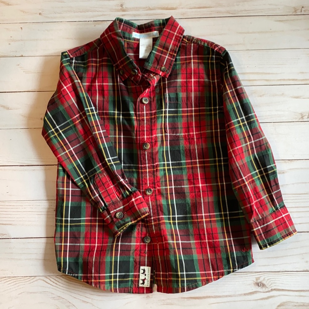 Toddler Boy Red Green Christmas Plaid Button Shirt